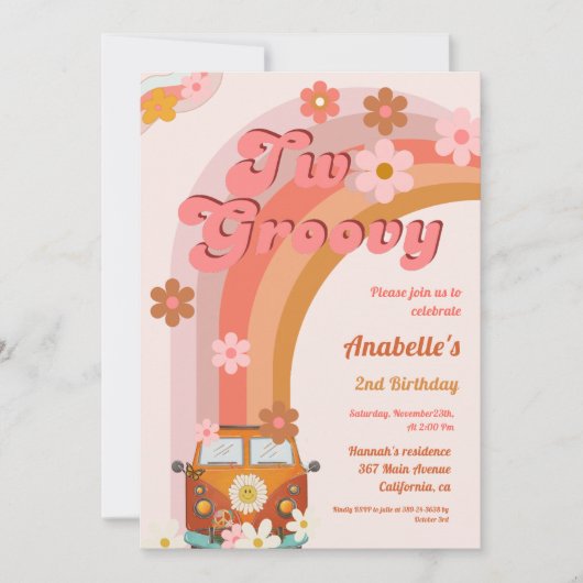 Invitation Retro deux Super Daisy Flower fête d'anniversaire (Devant)