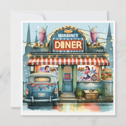 INVITATION RETRO DINER CINQUANTES (Devant)