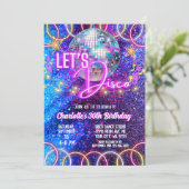 Invitation Retro Disco Ball Bright rose Neon brillant Anniver (Debout devant)