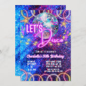 Invitation Retro Disco Ball Bright rose Neon brillant Anniver (Devant / Derrière)