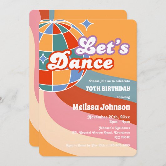 Invitation Retro Disco Ball Dansons Anniversaire (Devant / Derrière)