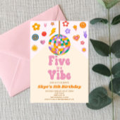 Invitation Retro Disco Ball Five Est Une Vibe 5ème fête d'ann