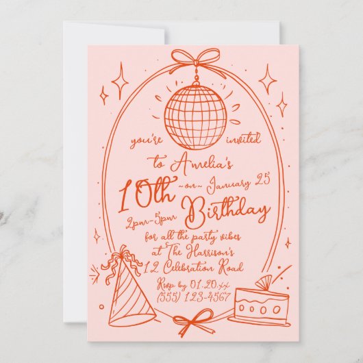 Invitation Retro Disco Ball Kids Birthday Party (Devant)
