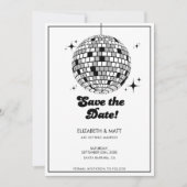 Invitation Retro Disco Ball Save The Date Black White (Devant)