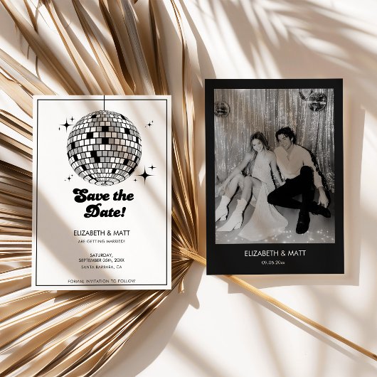 Invitation Retro Disco Ball Save The Date Black White