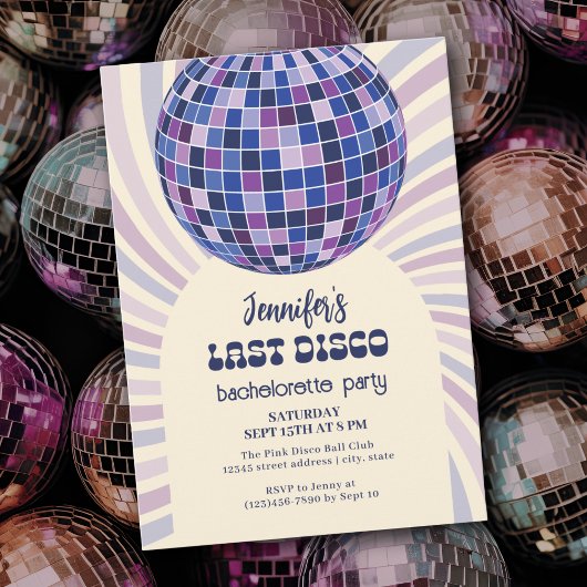 Invitation Retro Disco Ball Super les années 70 Bachelorette 