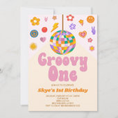 Invitation Retro Disco Ball Super Un 1er anniversaire (Devant)
