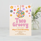 Invitation Retro Disco Ball Two Super 2e fête d'anniversaire (Debout devant)