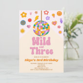 Invitation Retro Disco Ball Wild et la fête du troisième anni (Debout devant)