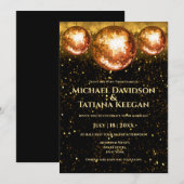 Invitation retro disco balls black gold glitters  wedding  (Devant / Derrière)