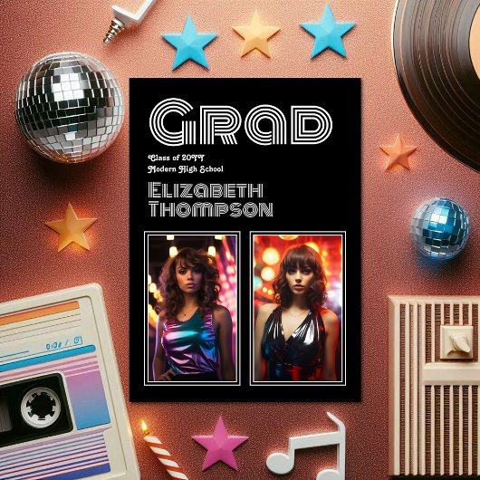 Invitation Retro Disco Graduation Party Photo