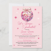 Invitation Retro Disco Pink Bow 3 photos Graduation Party (Devant)