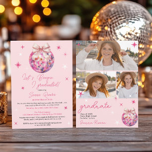 Invitation Retro Disco Pink Bow 3 photos Graduation Party