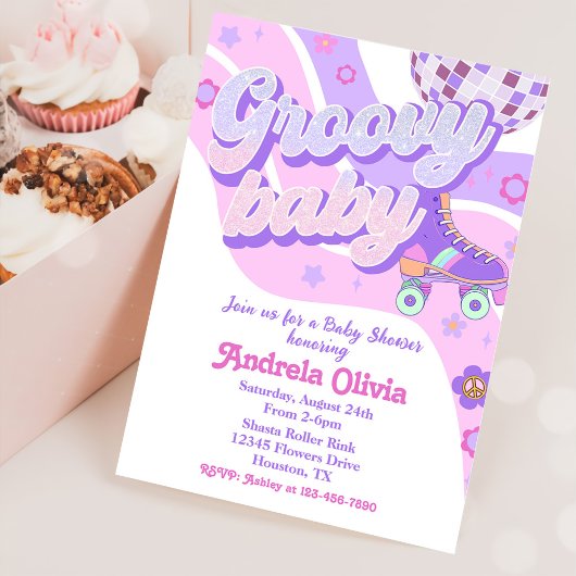 Invitation Retro Disco Roller Skate Baby shower Party