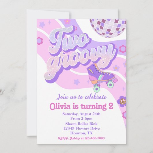 Invitation Retro Disco Roller Skate Deux Super 2e anniversair (Devant)
