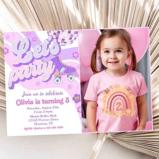 Invitation Retro Disco Roller Skate Faisons la fête 3e annive