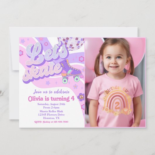 Invitation Retro Disco Roller Skate Let's Skate 4e anniversai (Devant)