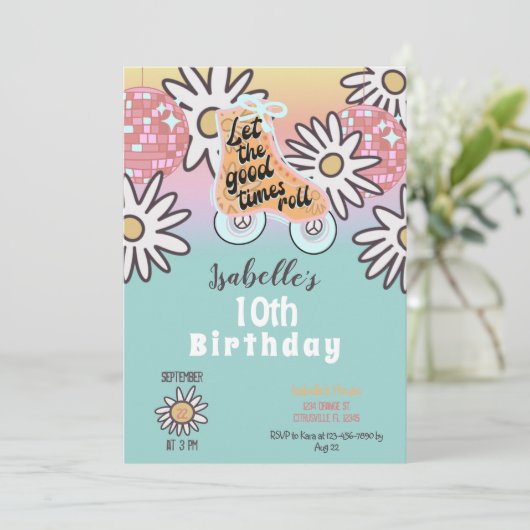 Invitation Retro Disco Roller Skate Party (Debout devant)