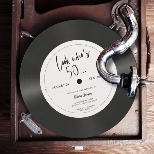 Invitation Rétro disque vinyle regarde qui a 50 ans, 50e anni