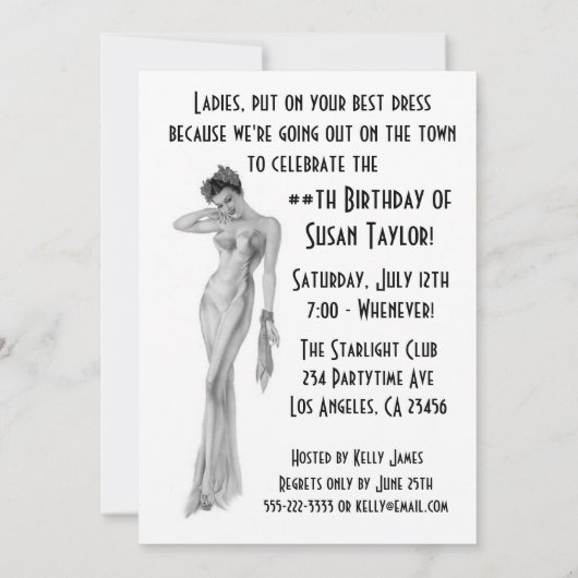 Invitation Retro Diva Fêtes d'anniversaire (Dos)