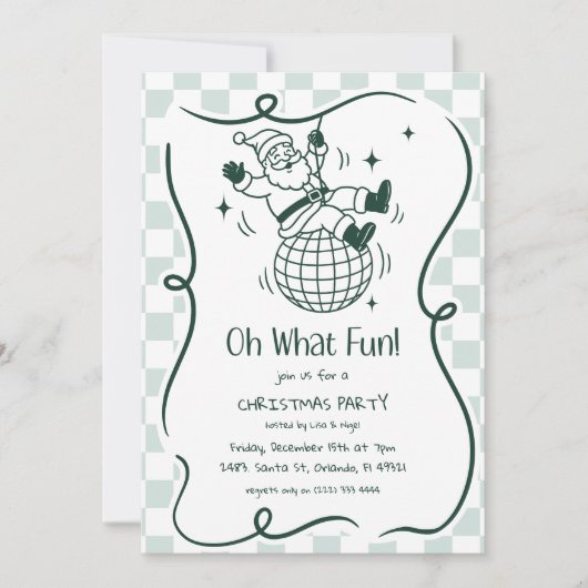 Invitation Retro Doodle Disco Santa Christmas Party (Devant)