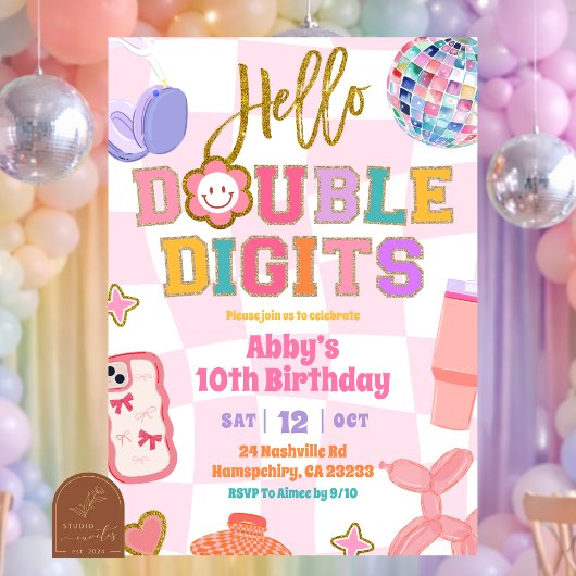 Invitation Retro Double Digits Patch Party Birthday