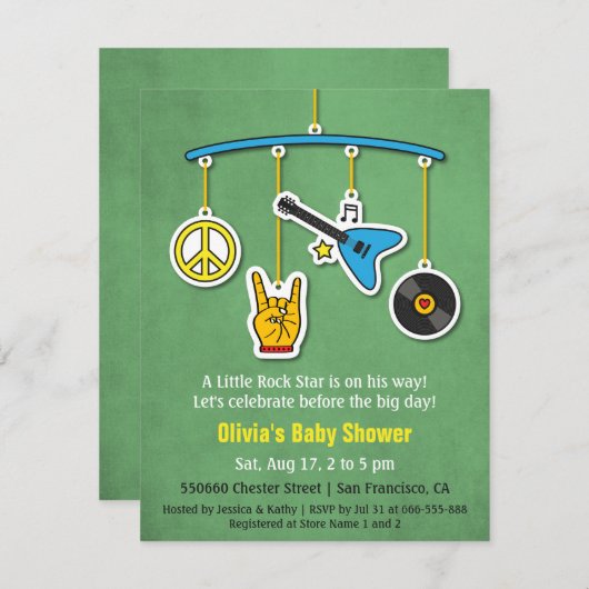 Invitation Rétro douche de bébé de rock de guitare de paix (Devant / Derrière)