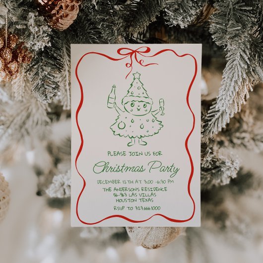 Invitation Retro Drake Green Red Christmas Fun Tree Party