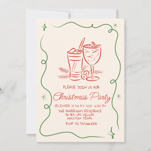 Invitation Retro Drake Green Red Cocktail Fun Party (Devant)