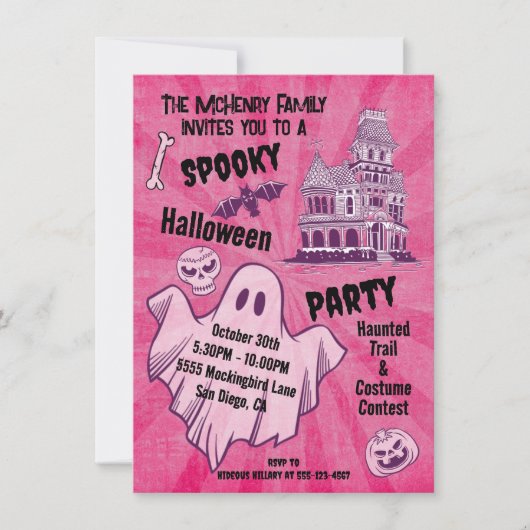 Invitation Retro Éffrayant Halloween Ghost Poster style fête (Devant)