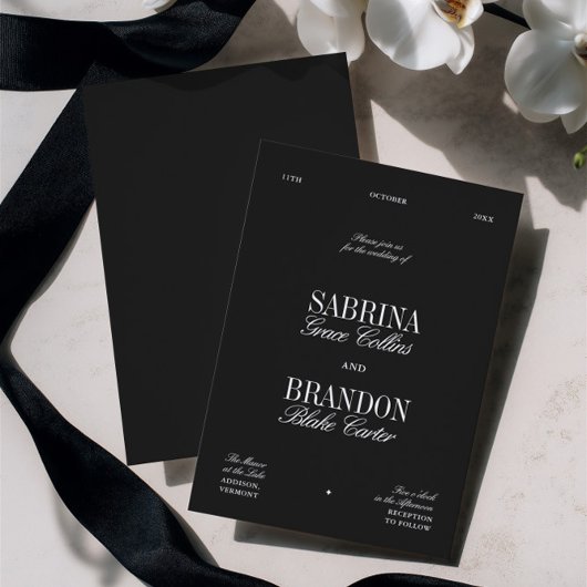 Invitation Retro Elegant Black & White Wedding