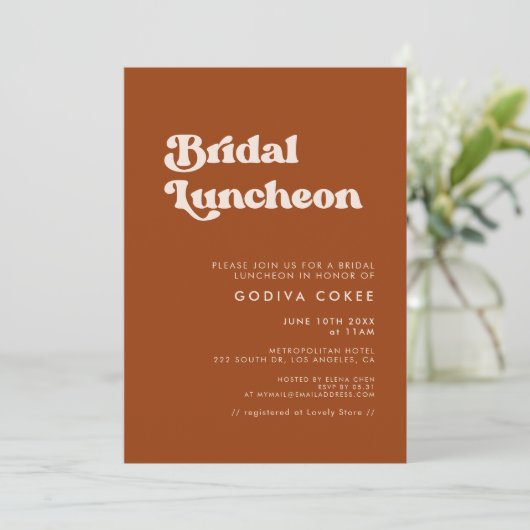 Invitation Retro élégant brûlé orange nuptiale déjeuner (Debout devant)