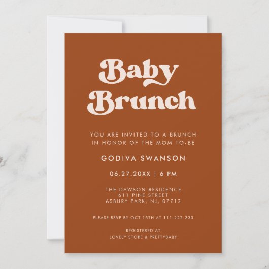 Invitation Retro élégant Burnt Orange Baby Brunch (Devant)