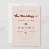 Invitation Retro élégant mariage rose Peach (Devant)