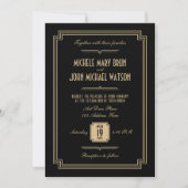Invitation Retro Elegant Noir Art Déco QR RSVP Mariage (Devant)