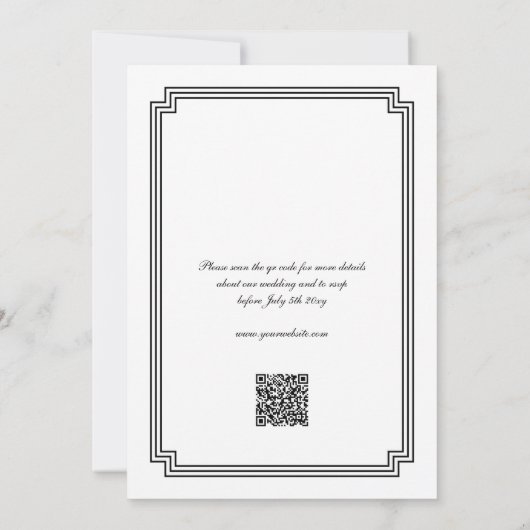 Invitation Retro Elegant Noir Art Déco QR RSVP Mariage (Dos)
