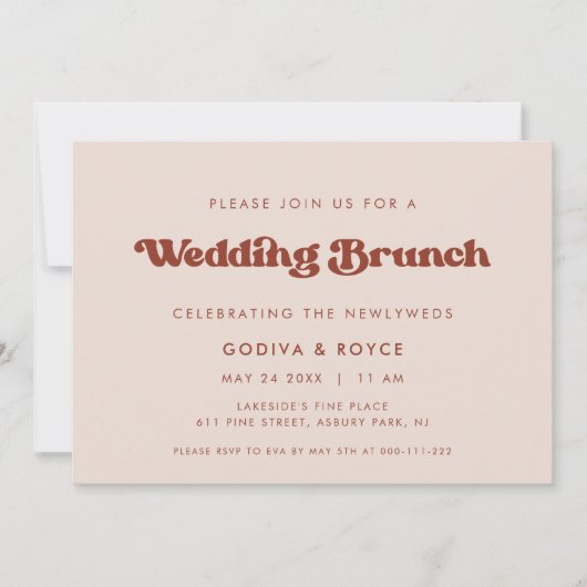 Invitation Retro élégant Peach Pink mariage Brunch (Devant)