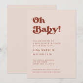 Invitation Retro élégant Peach Pink Oh Baby (Devant / Derrière)