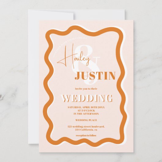 Invitation Retro en terre cuite courge ondulé mariage photo (Devant)