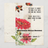 Invitation Retro Ephemera Zinnia et Ladybug Fête des mariées (Devant / Derrière)
