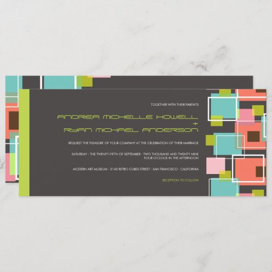 Invitation Rétro épouser de cubes en amusement géométrique (Devant / Derrière)
