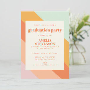 Invitation Retro Été Abstrait Stripes Graduation Party