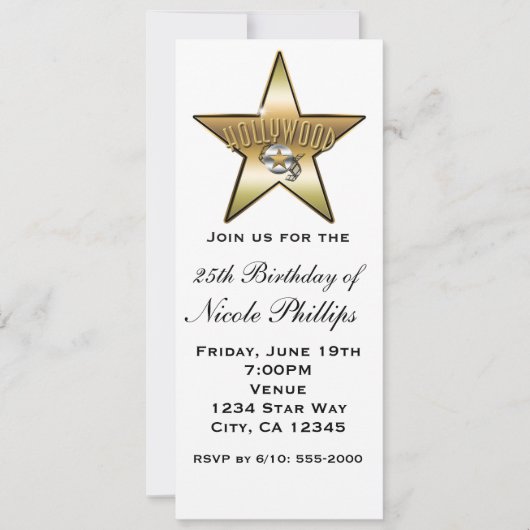 Invitation Rétro Étoile de Hollywood Blanc & Or (Devant)