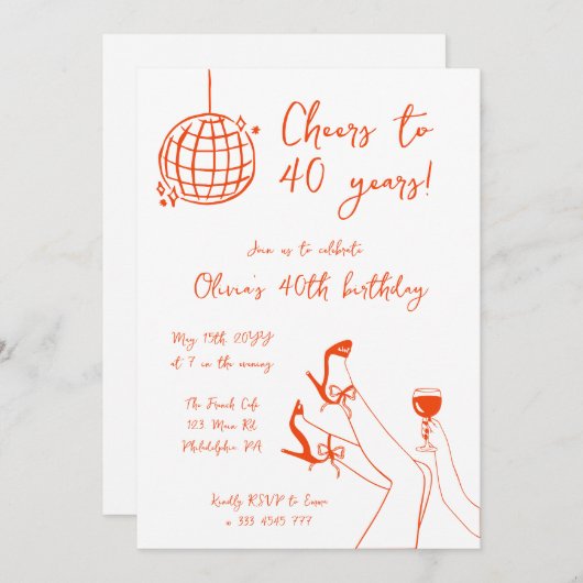 Invitation Retro Fancy BIrthday Party (Devant / Derrière)