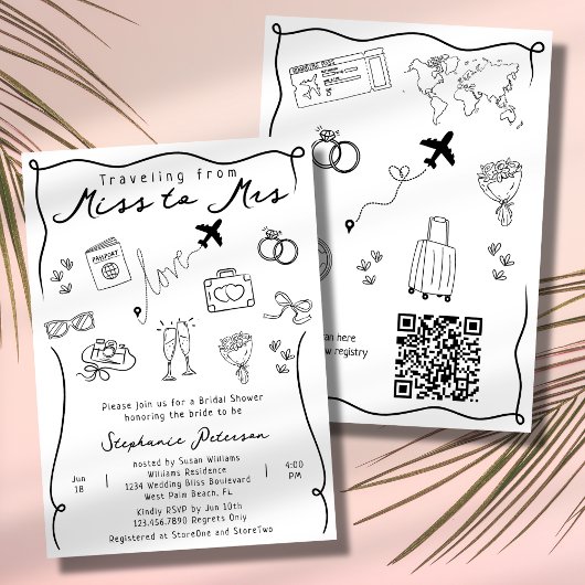 Invitation Rétro Fantaisiste Mademoiselle à Madame Code QR Ba
