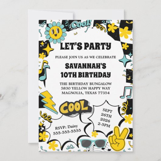 Invitation Retro Fête d'anniversaire Let's Party (Devant)