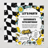 Invitation Retro Fête d'anniversaire Let's Party (Devant / Derrière)