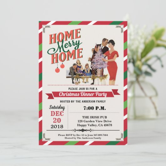 Invitation Rétro fête de Noël ménage maison douce (Debout devant)