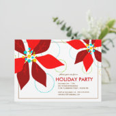 Invitation Rétro fête de vacances rouge de Noël de poinsettia (Debout devant)