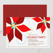 Invitation Rétro fête de vacances rouge de Noël de poinsettia (Devant / Derrière)